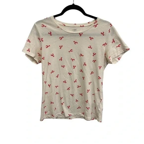 J. Crew Tee cotton tee in cream red lobster print beachy coastal preppy summer - Picture 2 of 11